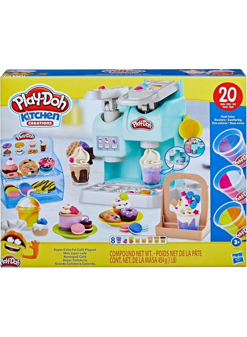 Play-Doh Kitchen Creations Super Colorful Cafe Playset with 20 Accessories and 8 Modeling Compound Cans, Play Food Coffee Toy for Kids 3 Years and Up, Non-Toxic - Image 2